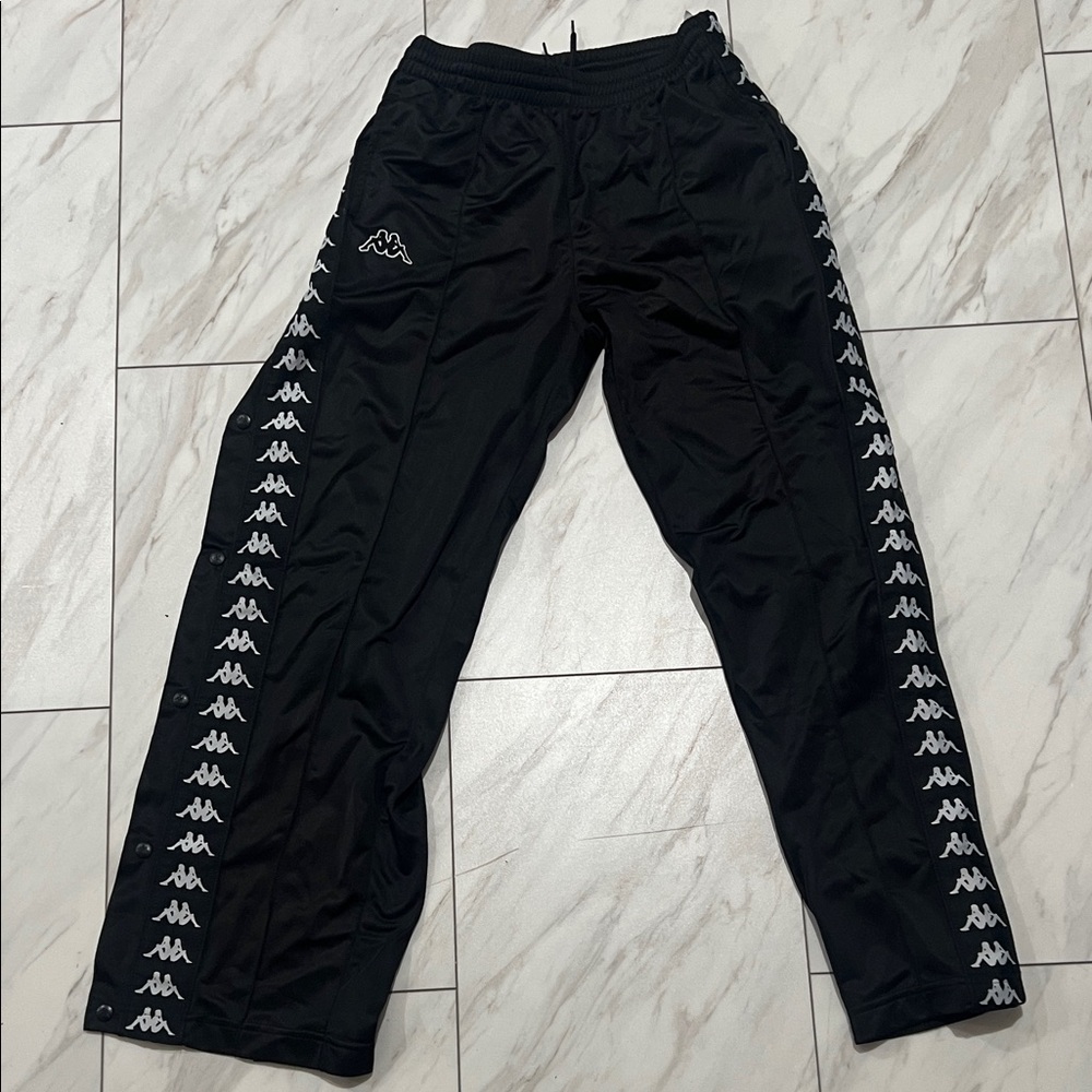 Kappa Black Pants with Snap Logo Side Stripes